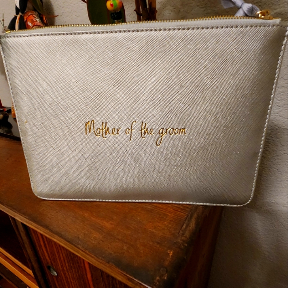 Katie Loxton Elegant Silver Clutch with Gold Mother Of The Groom Pouch